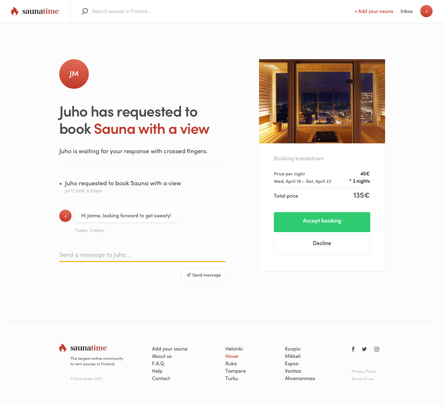 Transaction page - booking request